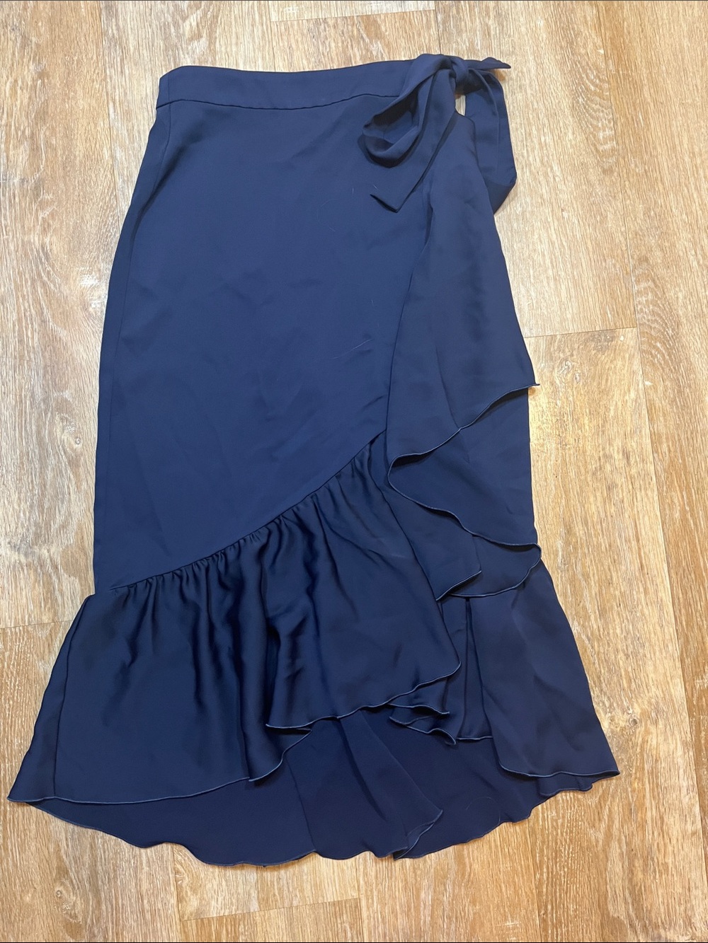 Zara Basic Navy Blue Wrap Midi Skirt Small S Ruffle - Picture 3 of 15
